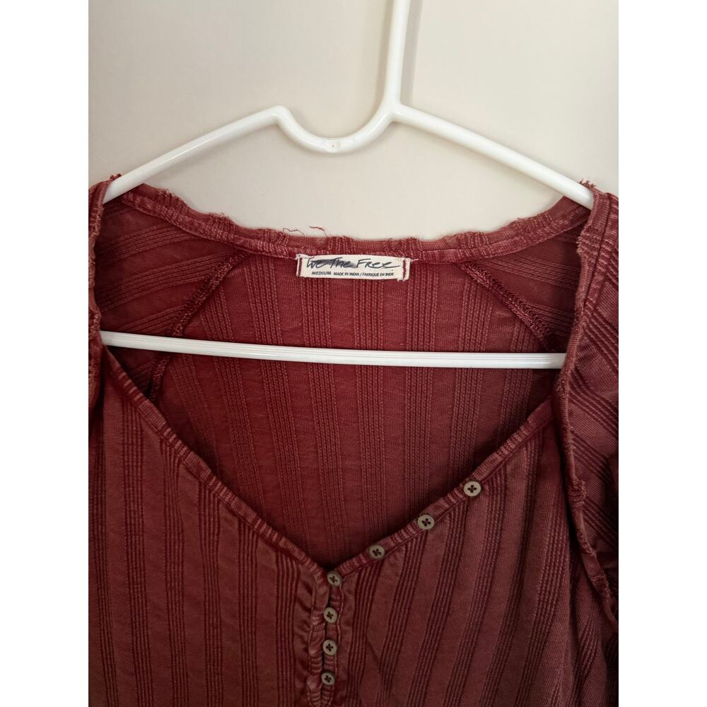 Free People Wild Hearts Long Sleeve Ribbed Henley Boho Top Preppy Going Out- M - Picture 3 of 9